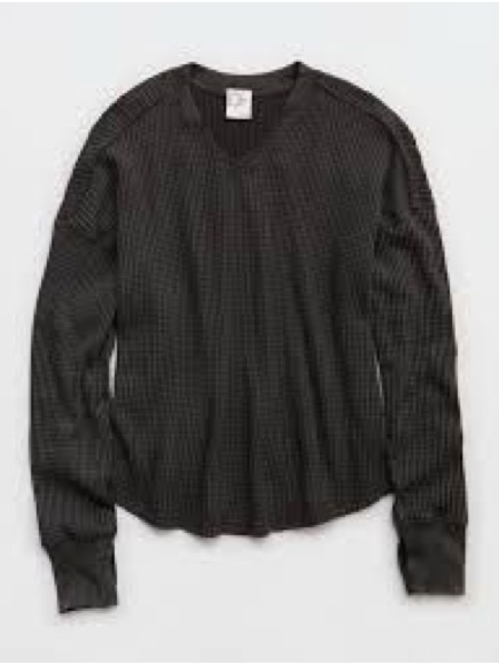 Aerie Offline Wow Waffle Oversized V-Neck Sweatshirt Black